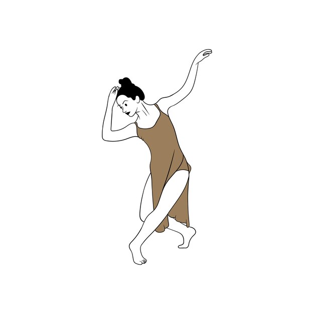 Bailarina joven en baile aislada en fondo blanco ilustración vectorial de una hermosa mujer
