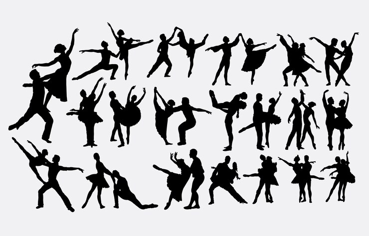Vector bailarina pareja bailando silueta