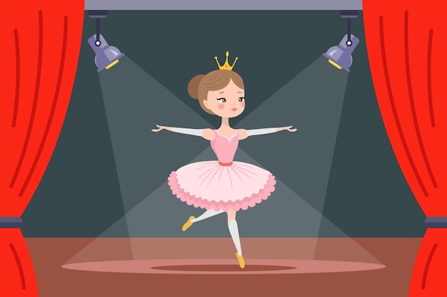 bailarina en un vestido rosa en el escenario ilustración vectorial plana