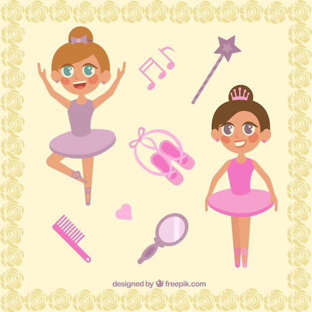 Vector bailarinas de dibujos animados con accesorios