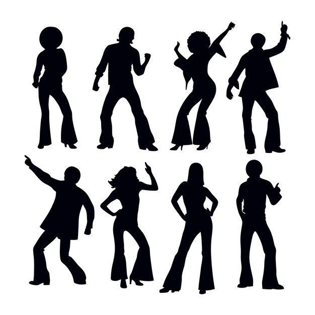 Bailarines de discoteca en silueta