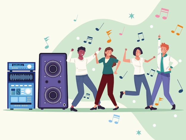 Bailarines y reproductor de música