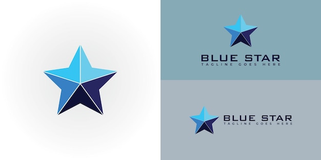 La baja estrella poli azul está hecha con triángulos en múltiples colores azules