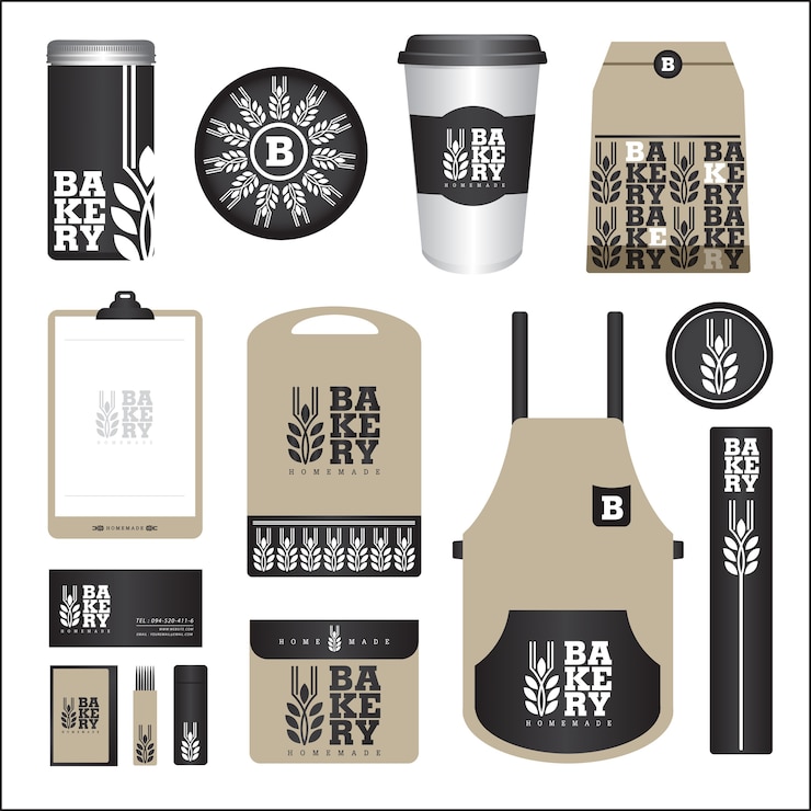 Vector bakery branding mock up y embalaje