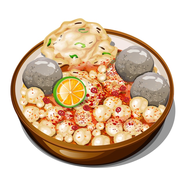 Bakso Aci o albóndigas de tapioca en caldo picante vista superior de comida indonesia