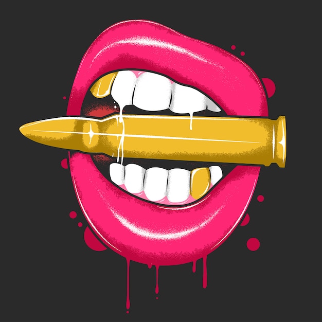 BALA DE LABIOS CON LA SANGRE Y LOS DIENTES DE ORO VECTOR DE ILUSTRACIÓN