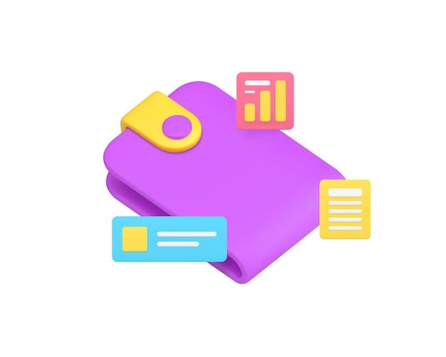 Balance presupuestario de billetera analizando las estadísticas de contabilidad financiera Ilustración vectorial realista del icono 3D