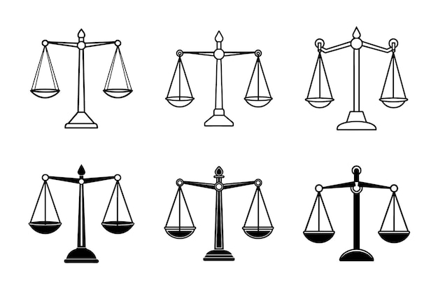 Balance Scale Silhouette Vector Set Justicia Ley legal y equidad Iconos para logotipos Camisas