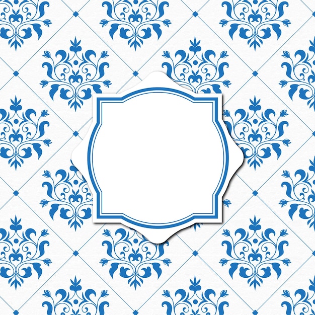 una baldosa azul y blanca con un agujero en el medio