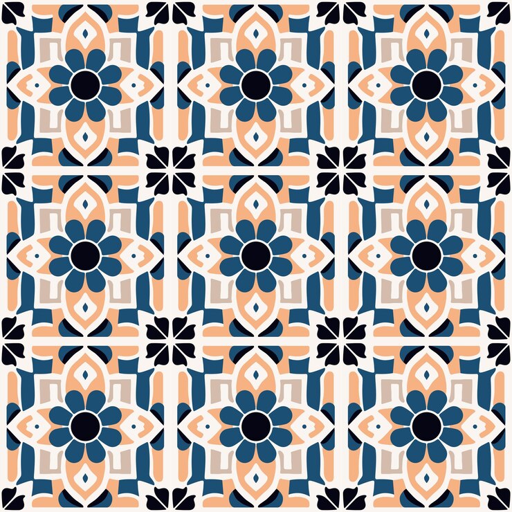 Baldosas de suelo de estilo portugués o marroquí retro o tradicional vectorial Patrón de superficie sin costuras para productos de fondo o impresiones de papel de regalo