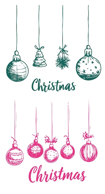 Ballas y decoraciones navideñas dibujadas a mano