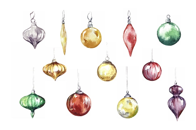Ballas de Navidad conjunto de acuarela ilustración clipart elementos