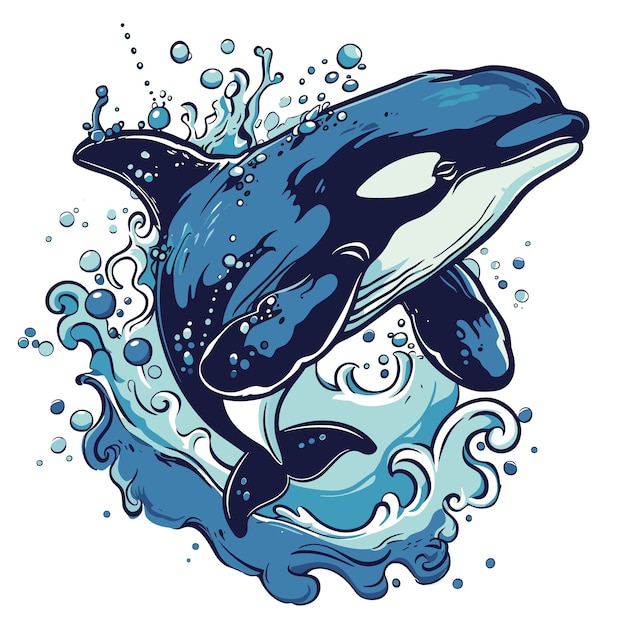 Una ballena azul y blanca está saltando fuera del agua