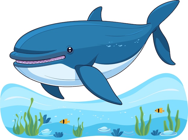 Ballena como animal marino flotando bajo el agua Vector ilustración
