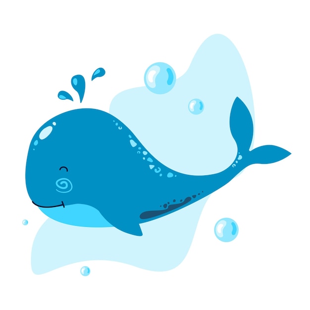 Ballena feliz en el océano. Ilustración vectorial para baby shower o invitación de fiesta de cumpleaños, guardería