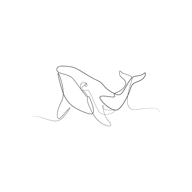 Ballena jorobada ballena azul línea vectorial dibujo ilustración