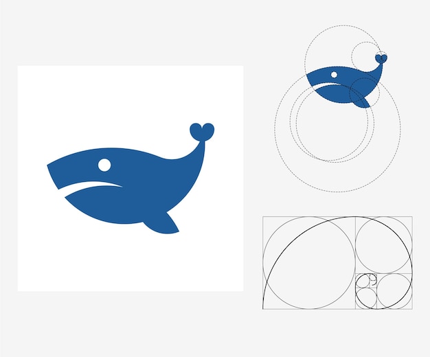 Ballena de vector en estilo proporción áurea. Ilustración editable