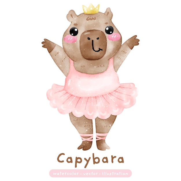 Ballet Capybara en Tutu rosado Ilustración en acuarela