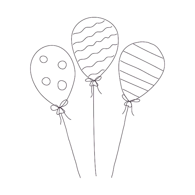Balón de aire festivo dibujado a mano con patrón Vector de dibujos en blanco y negro aislado sobre un fondo blanco