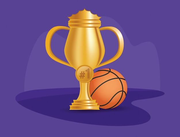 Vector balón de baloncesto deportivo con copa trofeo