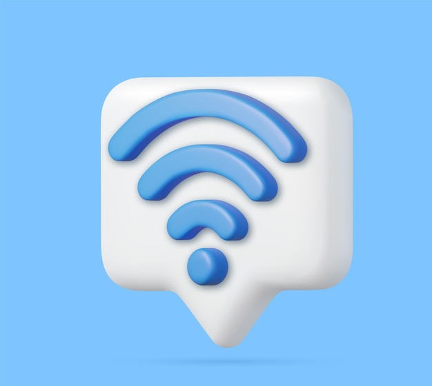 Balón de conversación 3D con un wifi Burbuja de habla con icono wifi Ilustración vectorial en 3D