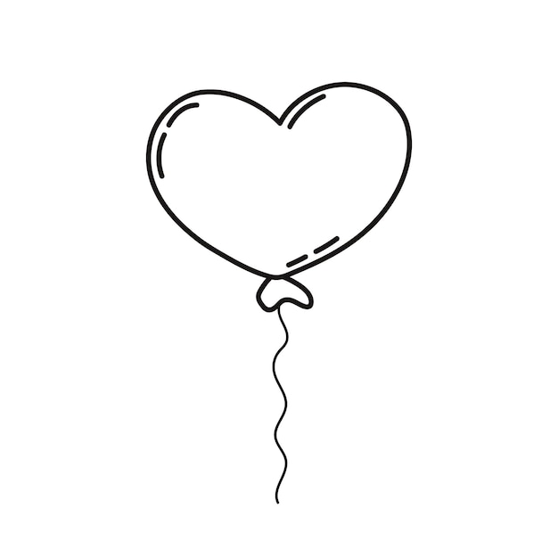 Balón corazón Ilustración vectorial de arte de línea dibujada a mano aislada sobre fondo blanco