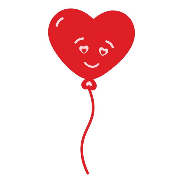 Balón en forma de corazón dibujado a mano en una cuerda con una sonrisa de San Valentín saludando el elemento de diseño idea