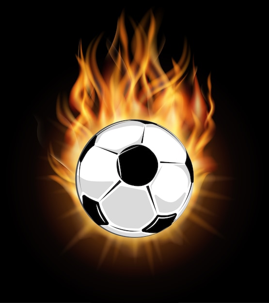 Vector balón de fútbol ardiente aislado sobre fondo negro