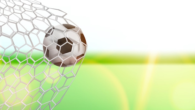 Balón de fútbol en concepto de gol con espacio de copia