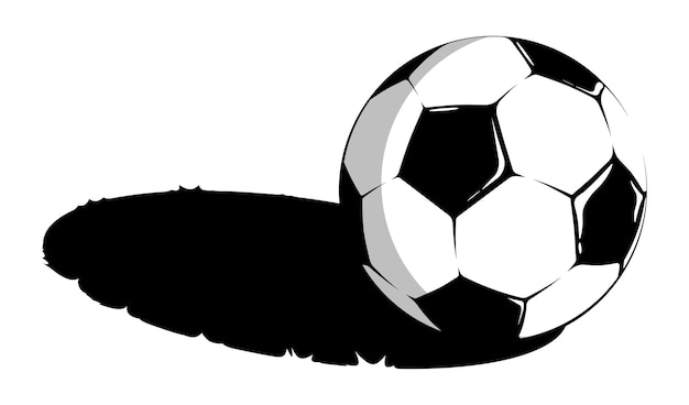 Balón de fútbol deportivo clásico en blanco y negro para fútbol yace sobre la hierba Sombra en el campo deportivo Vector de contraste minimalista