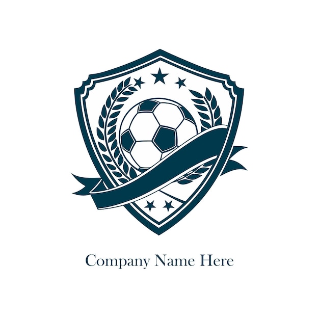 Balón de fútbol de escudo estrellas de laurel cinta de diseño de logotipo de azul oscuro vector
