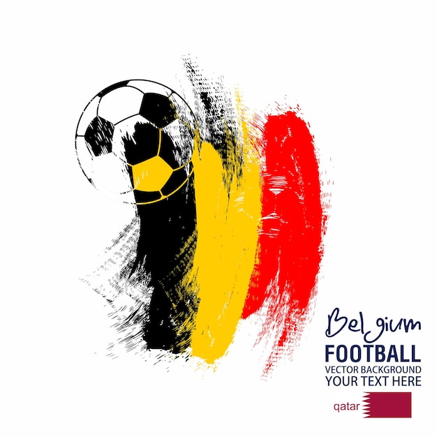 Balón de fútbol en el fondo de la bandera de Bélgica en estilo grunge