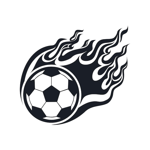 Balón de fútbol en llamas de fuego Ilustración de vector monocromo