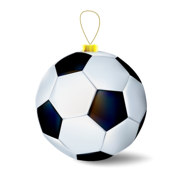 Balón de fútbol de Navidad como decoración navideña. ilustración