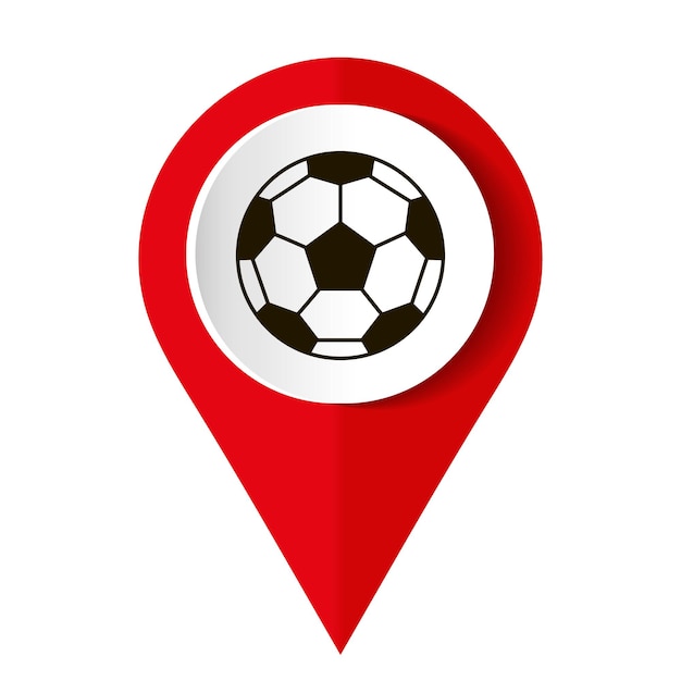 Balón de fútbol y pin de ubicación en blanco Ilustración vectorial