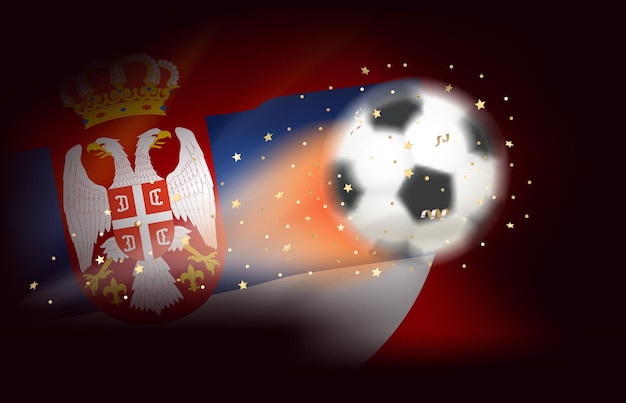 Balón de fútbol volador con bandera de serbia ilustración vectorial 3d