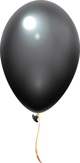 Balón negro realista con cinta dorada flotando sobre un fondo blanco creando un visual simple pero elegante adecuado para varios propósitos de diseño