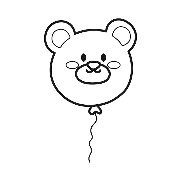 Balón de oso Kawaii Estilo de dibujos animados Ilustración vectorial de línea dibujada a mano aislada en blanco