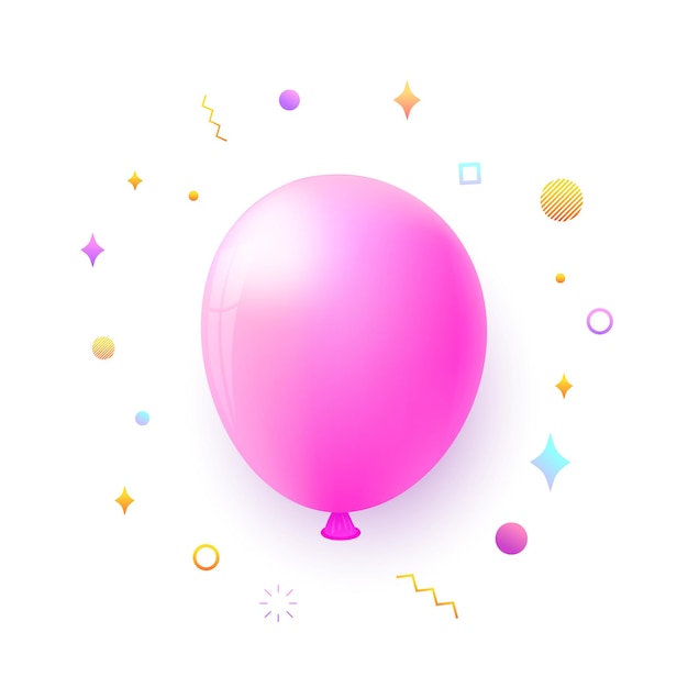 Balón rosa con iconos de decoración Icono de dibujos animados festivos para tarjetas de felicitación de cumpleaños