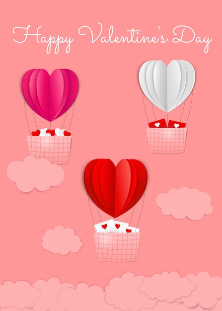 Balón de tarjeta de San Valentín con corazones en estilo de corte de papel