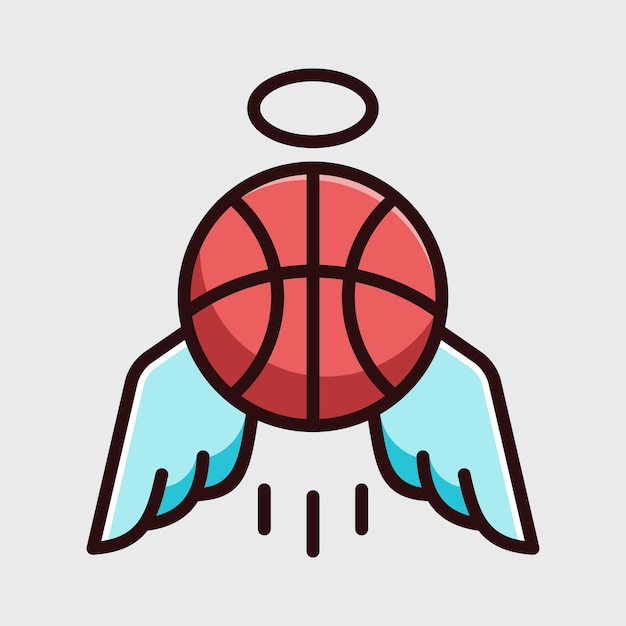 Baloncesto con alas de ángel deportes logo vector plantilla
