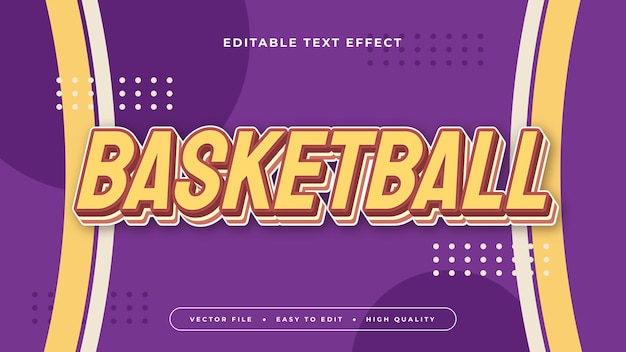 Baloncesto amarillo beige y púrpura violeta estilo de fuente de efecto de texto editable en 3D