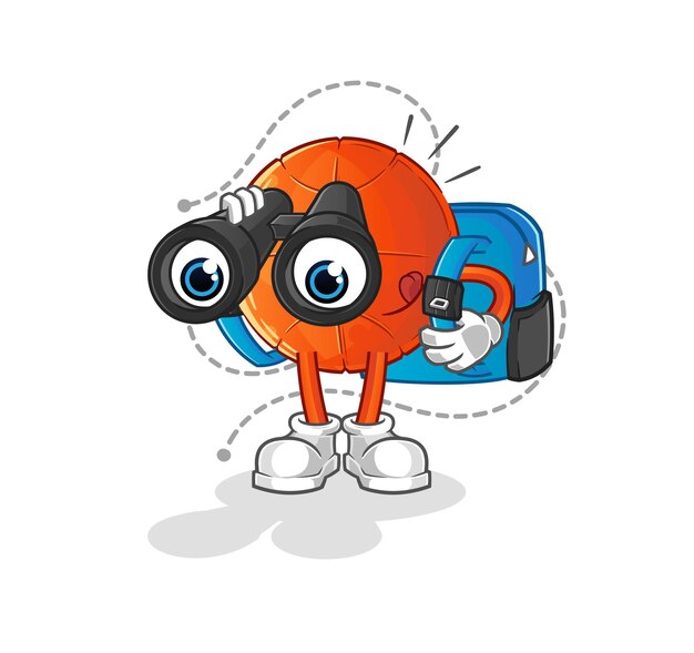 Baloncesto con carácter de binoculares. vector de mascota de dibujos animados