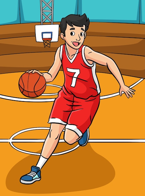 Vector baloncesto, deportes, coloreado, caricatura, ilustración