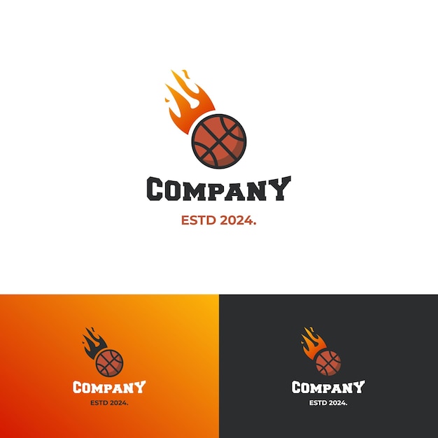 Vector baloncesto con llamas concepto de diseño de logotipo