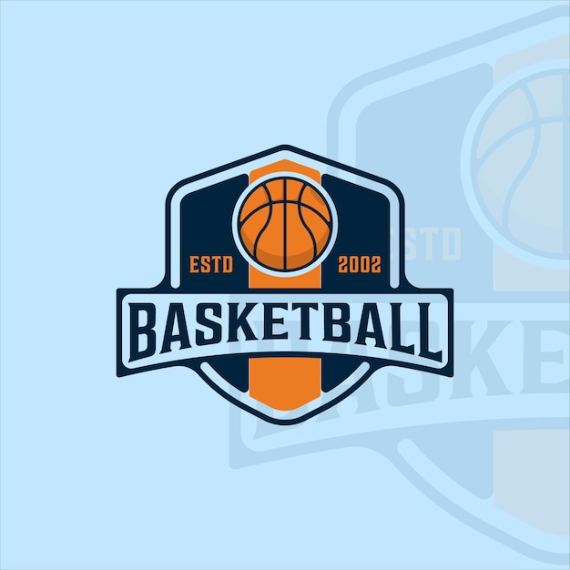 Baloncesto logo moderno vintage vector ilustración plantilla icono diseño gráfico. signo o símbolo deportivo para la competencia de la liga de equipos y clubes con placa y tipografía