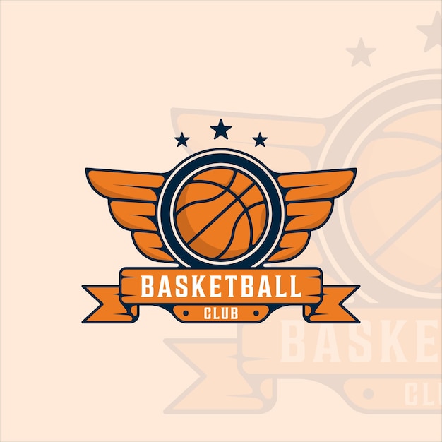 Baloncesto logo moderno vintage vector ilustración plantilla icono diseño gráfico. signo o símbolo deportivo para la competencia de la liga de equipos y clubes con placa y tipografía
