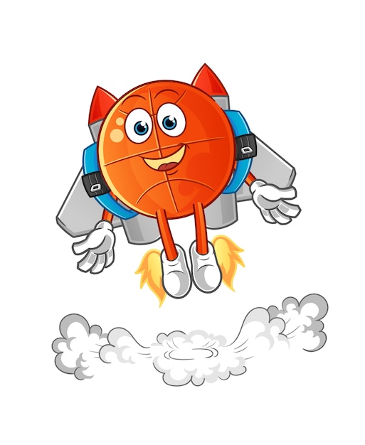 Baloncesto con mascota jetpack. dibujos animados