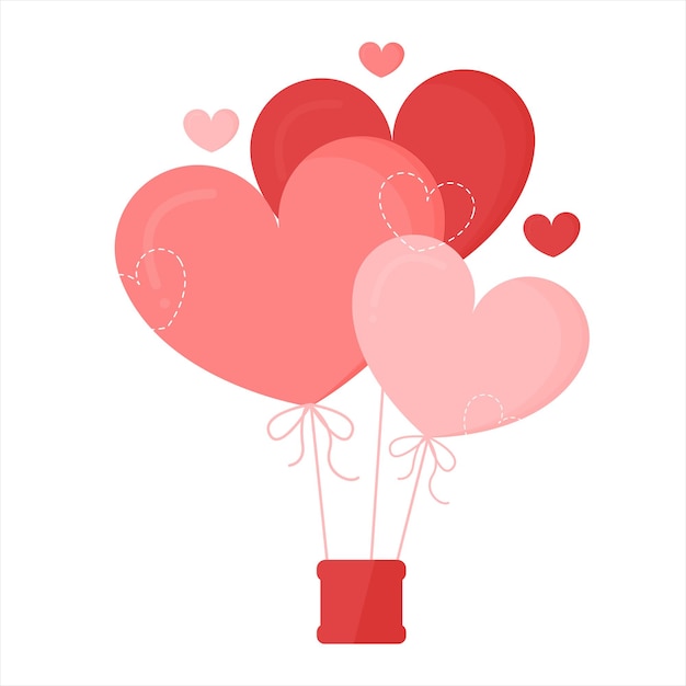 Balones de aire caliente en forma de corazón vectorial para San Valentín