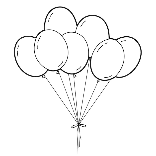 Balones de aire en racimo Decoración navideña para la celebración Ilustración vectorial de contorno simple aislada sobre fondo blanco